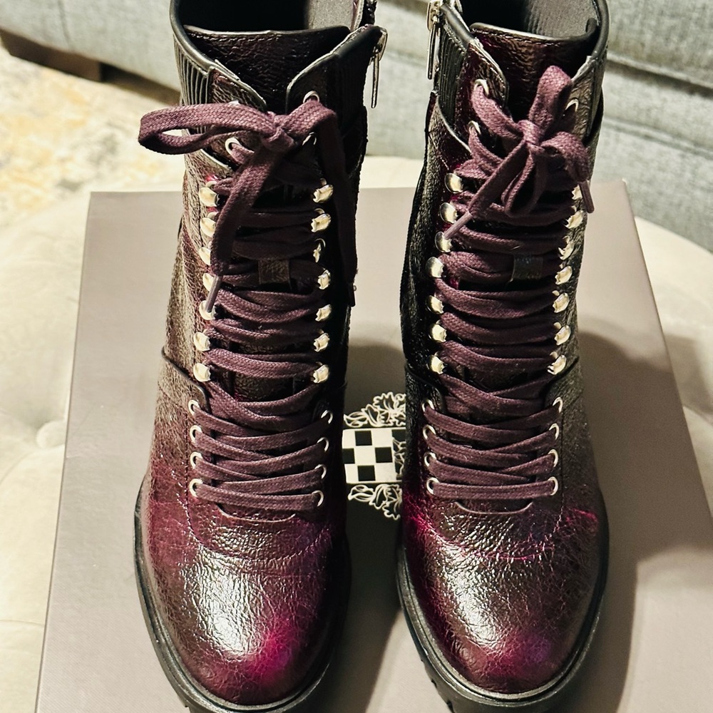 Vince Camuto booties, dark red patent leather, size 8